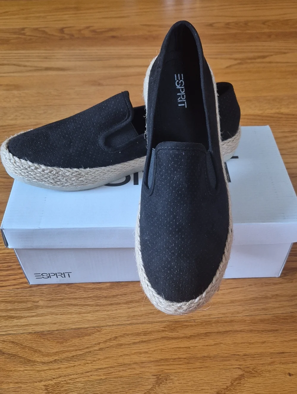 Esprit Black Slip-On Espadrilles with Jute Trim